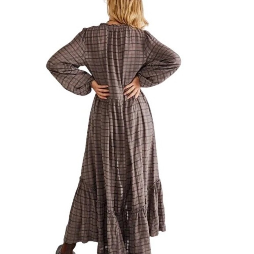 Free People Womens S Oversized Brown Plaid Prairie Edie Maxi Dress - Picture 3 of 10